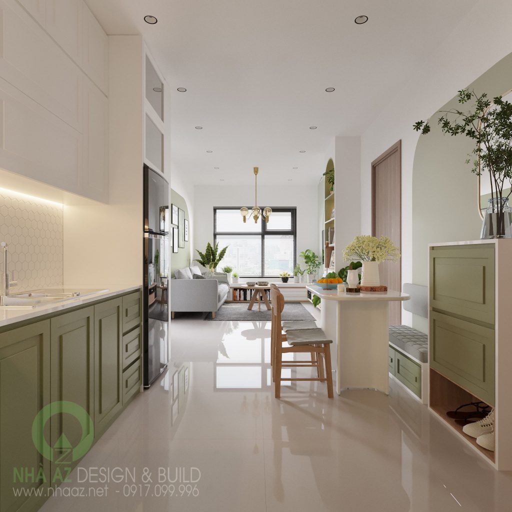 Phòng khách và bếp thông nhau là đặc trưng của phong cách thiết kế hiện đại