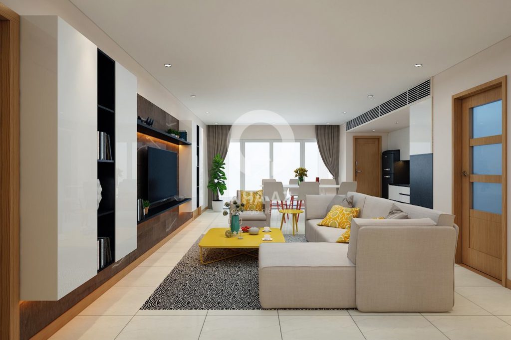 Thiết kế nội thất phòng khách căn hộ 51m2