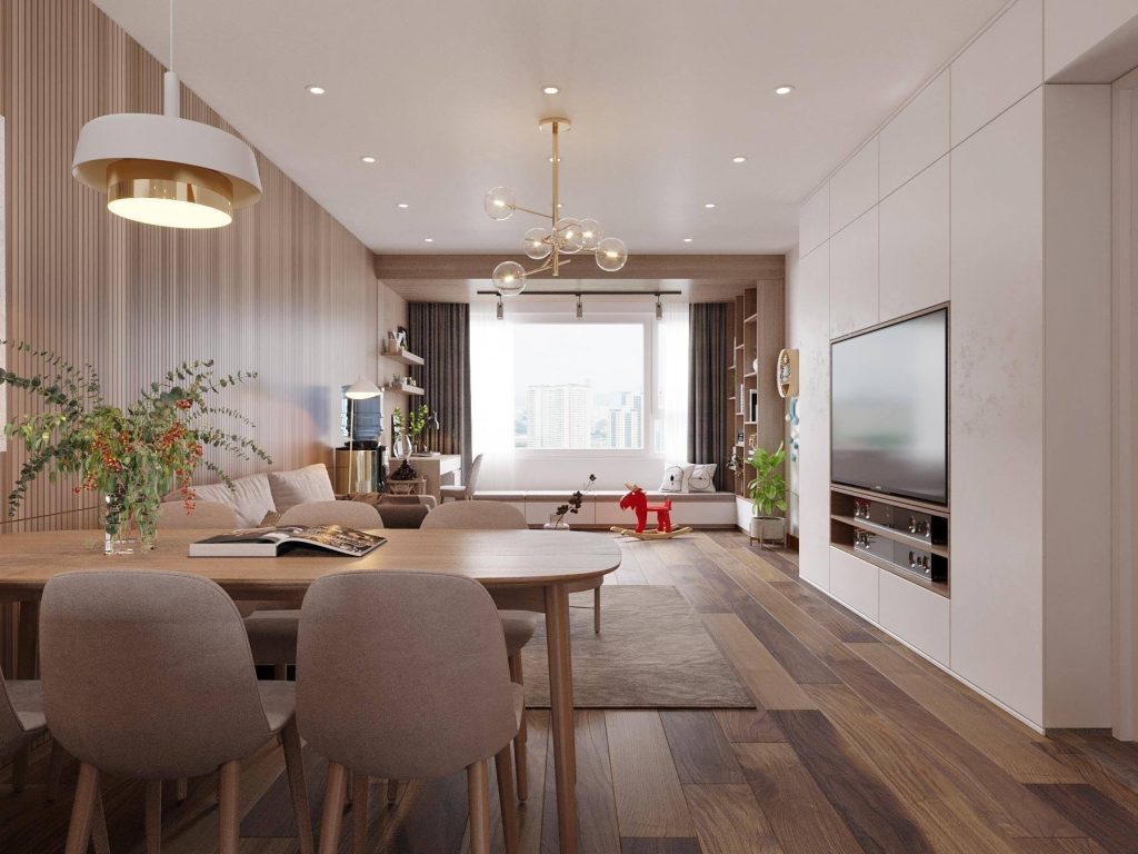 Thiết kế nội thất phòng khách căn hộ Saigon Pearl theo phong cách thiết kế hiện đại.

